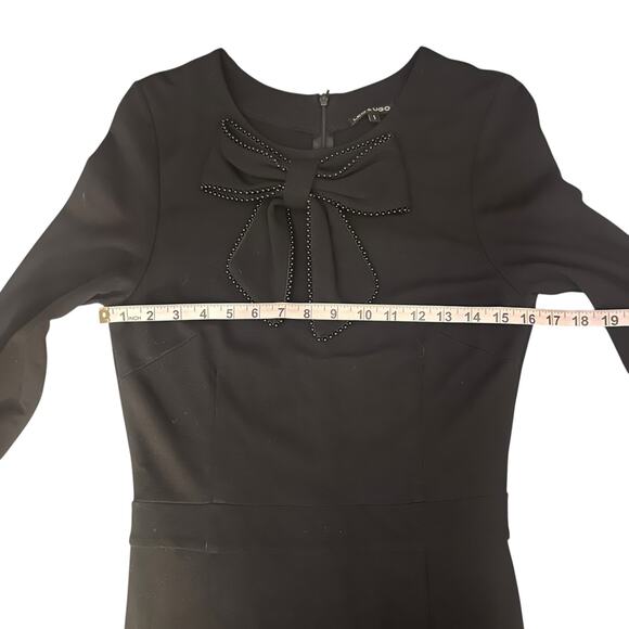Leo & Ugo Paris Black Midi Dress Bow Detail French Minimalist Size Medium - Picture 12 of 14